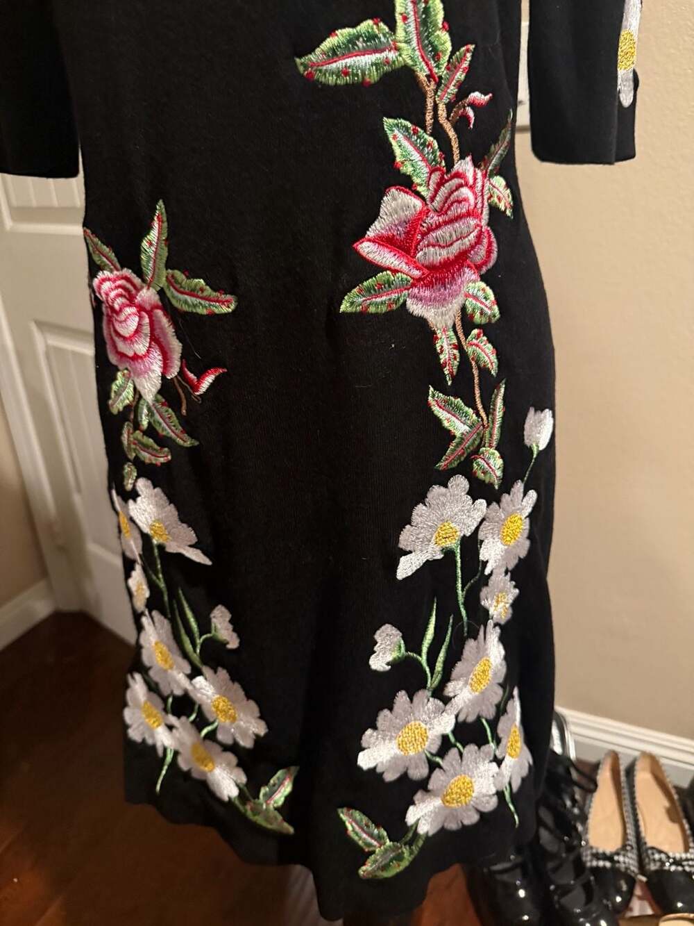 INC black flower floral ribbed stretch dress Sz.L - Picture 5 of 10